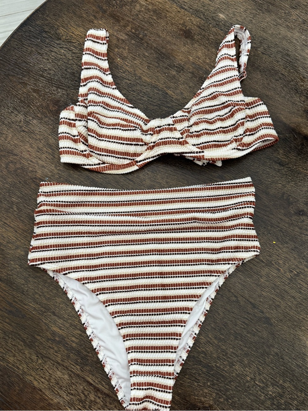 Somerfield Swim Brown and White Striped High-Waist Bikini